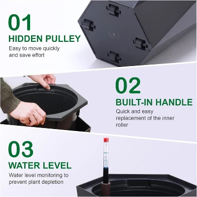 22.5 Inch Tall Diamond Planters (Set Of 2), Self-Watering With Water Level Monitor & Wheels, Flower Pots For Patio, Living Room 5 22.5 Inch Tall Diamond Planters (Set Of 2), Self-Watering With Water Level Monitor & Wheels, Flower Pots For Patio, Living Room - Image 5