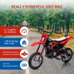 24V Kids Ride On Electric Off-Road Motorcycle,250W Motor 13.6MPH Fast Speed Dirt Bike Motocross,Leather Seat,for Kids Riding Toy, Red -The Range Shop GUEST 41e5f681 9fad 4a90 a047 91e8375312f2