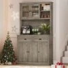 Pantry With Drawers And Adjustable Shelves, 71” Tall Kitchen Pantry Cabinet With Microwave Stand