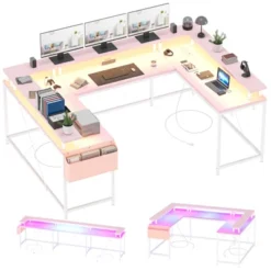 U Shaped Gaming Desk, Reversible Shaped Large Computer Desk With Monitor Stand, Large Corner Office Desk Storage Bag And Hooks, Pink 15 U Shaped Gaming Desk, Reversible Shaped Large Computer Desk With Monitor Stand, Large Corner Office Desk Storage Bag And Hooks, Pink -The Range Shop GUEST 432a33a3 5ea1 47b6 b618 58c2e00fe734