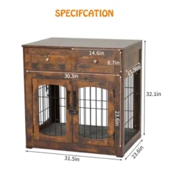 Dog Crate Furniture With Cushions, Indoor Wooden Dog Kennel With 2 Drawers, Dog Crate Side Table With Storage For Living Room, Foyer
