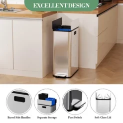 15-Gallon Dual Trash Can, Step-On Pedal Kitchen Trash Bin With Butterfly Lid, Removable Inner Bucket -The Range Shop GUEST 44abf617 d5b2 4c19 a53e b4c4d3c424e4