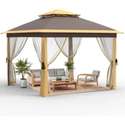 11x11 FT Heavy-Duty Outdoor Gazebo Pavilion - Double Roof W/ Mosquito Netting, All-Weather Metal Frame For Patio, Garden & Deck -The Range Shop GUEST 46141c76 fdc5 4da7 b071 1c06e8304c9f