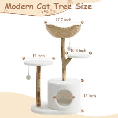 Modern Wood Cat Tree Tower For Large Cats, Luxury Pear Wood Condo, Platforms, Scratching Posts, All-Season Mats, 43" Cat Furniture 1 Modern Wood Cat Tree Tower For Large Cats, Luxury Pear Wood Condo, Platforms, Scratching Posts, All-Season Mats, 43" Cat Furniture