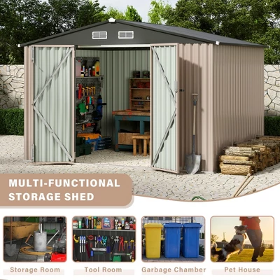 Outdoor Storage Shed 6x8 Ft, Metal Outdoor Tool Storage With Lockable Doors And Sloping Roof, Large Metal Garden Shed For Patio, Backyard, Black 5 Outdoor Storage Shed 6x8 Ft, Metal Outdoor Tool Storage With Lockable Doors And Sloping Roof, Large Metal Garden Shed For Patio, Backyard, Black - Image 5