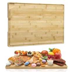 Large Bamboo Cutting Board With Deep Juicy Groove, 0.8'' Thick Cutting Board With Back Inner Handle