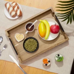 Serving Tray With Metal Handles, 17 Inches Acacia Wood Coffee Table Tray, Trays For Serving Food -The Range Shop GUEST 48ae1869 cd62 4422 badf a090fc1597e6