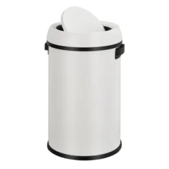 17 Gallon/65 Liter Swing Top Trash Can, Stainless Steel Rubbish Bin, Commercial Grade Waste Container, Round Garbage Can For Outdoor, Indoor White