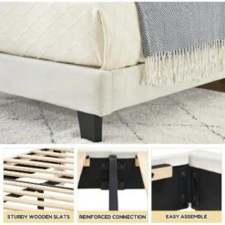 DobleePy Twin Plus Size Beige Kids Bed, Sturdy Velvet Headboard, Oak Wood Slats, Squeak Resistant, No Box Spring Needed, Easy Assembly -The Range Shop GUEST 4bbd842a 3370 4be5 8a4b 9242fed94027