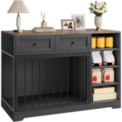 Dog Crate, Wooden Dog Kennel End Table With 2 Drawers And 4 Open Storage Shelves, Removable Bowls 15 Dog Crate, Wooden Dog Kennel End Table With 2 Drawers And 4 Open Storage Shelves, Removable Bowls -The Range Shop GUEST 4c57bef7 ae2d 491a aec6 f0bf998729e5