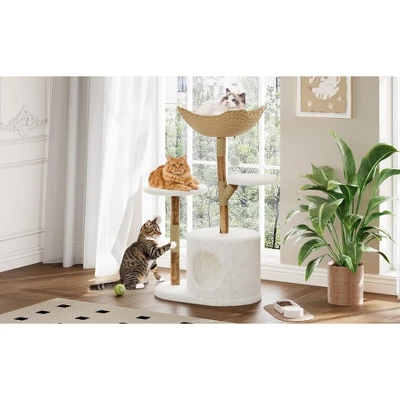 Modern Wood Cat Tree Tower For Large Cats, Luxury Pear Wood Condo, Platforms, Scratching Posts, All-Season Mats, 43" Cat Furniture 7 Modern Wood Cat Tree Tower For Large Cats, Luxury Pear Wood Condo, Platforms, Scratching Posts, All-Season Mats, 43" Cat Furniture - Image 7