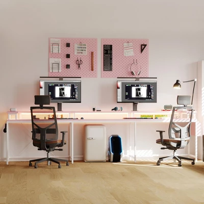U Shaped Gaming Desk, Reversible Shaped Large Computer Desk With Monitor Stand, Large Corner Office Desk Storage Bag And Hooks, Pink 6 U Shaped Gaming Desk, Reversible Shaped Large Computer Desk With Monitor Stand, Large Corner Office Desk Storage Bag And Hooks, Pink - Image 6