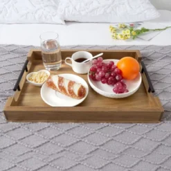 Serving Tray With Metal Handles, 17 Inches Acacia Wood Coffee Table Tray, Trays For Serving Food -The Range Shop GUEST 4cf64a46 01a5 41fa a4eb f5ff0cc388e3