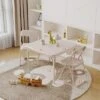 3-Piece Folding Upholstered Table And Chair, Square Card Table And Chair Set With Pu Soft Cushion, Metal Frame Children's Activity Table And Chairs