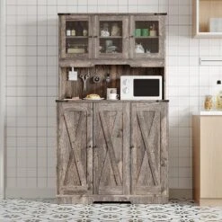 71" Tall Pantry Cabinet With Charging Station, Farmhouse Kitchen Hutch Storage Cabinet With Microwave Stand,for Living Room, Dining Room -The Range Shop GUEST 4dba5207 3451 4af4 a87d 7e6d481fddc6
