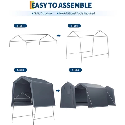 6' X 8' X 7' Outdoor Storage Shed, Portable Garage Tent With Waterproof PE Tarp, Roll-Up Zippered Doors & Vents For Bike, ATV, Motorcycle, Grey 5 6' X 8' X 7' Outdoor Storage Shed, Portable Garage Tent With Waterproof PE Tarp, Roll-Up Zippered Doors & Vents For Bike, ATV, Motorcycle, Grey - Image 5