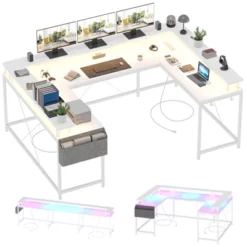 U Shaped Computer Gaming Desk With Power Outlets & LED Lights, Monitor Stand, Large Corner Desk -The Range Shop GUEST 50583cc4 ae05 4112 8a5e 3bacd7b15dbd
