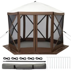 Gazebo Screen Tent With Mosquito Netting, 6 Sided Pop Up Canopy Shelter, With Carrying Bag, Ground Stakes, For Outdoor Camping, Lawn, Backyard -The Range Shop GUEST 50ab1e03 44f3 48a2 8fed 4f8801728848