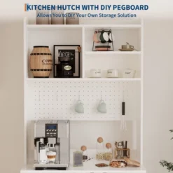 71" Tall Sideboard Buffet Cabinet With Hutch - 6-Tier Pantry Cabinet With 2 Glass Doors, Pegboard, Microwave Shelf, Open Shelves, Coffee Bar Station -The Range Shop GUEST 51650f51 ddb2 4c38 8847 95898436be3d