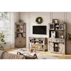 Farmhouse Coffee Bar Cabinet, 72" Tall Kitchen Hutch With 2 Sliding Barn Doors, 3 Drawers, Wine & Glass Rack, Pantry Storage Cabinets, Oak Grey 13 Farmhouse Coffee Bar Cabinet, 72" Tall Kitchen Hutch With 2 Sliding Barn Doors, 3 Drawers, Wine & Glass Rack, Pantry Storage Cabinets, Oak Grey -The Range Shop GUEST 52a48f56 d0df 48b0 b19e f7181f9efdc0