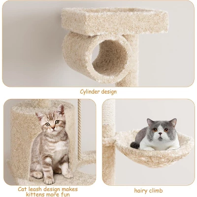 Cat Tree, Tall Cat Tower Condo For Indoor Large Cats, Cat House Furniture With Padded Plush Perch Sisal Scratching Posts 2 Cat Tree, Tall Cat Tower Condo For Indoor Large Cats, Cat House Furniture With Padded Plush Perch Sisal Scratching Posts - Image 2