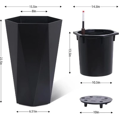 22.5 Inch Tall Diamond Planters (Set Of 2), Self-Watering With Water Level Monitor & Wheels, Flower Pots For Patio, Living Room 3 22.5 Inch Tall Diamond Planters (Set Of 2), Self-Watering With Water Level Monitor & Wheels, Flower Pots For Patio, Living Room - Image 3