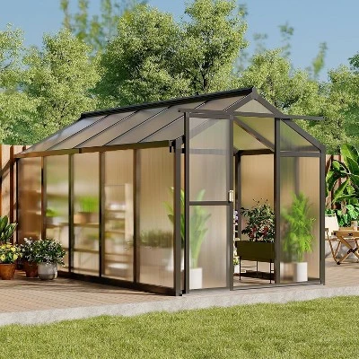 6x10x6.5 FT Greenhouses For Outdoors, Aluminum Green House With Polycarbonate Roof, Sliding Door, Adjustable Vent For Garden, Backyard, Patio, Black 7 6x10x6.5 FT Greenhouses For Outdoors, Aluminum Green House With Polycarbonate Roof, Sliding Door, Adjustable Vent For Garden, Backyard, Patio, Black - Image 7