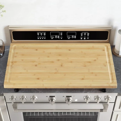 Bamboo Cutting Board, Large Noodle Board With 4 Removable Feet, Juice Groove, Stove Top Covers 1 Bamboo Cutting Board, Large Noodle Board With 4 Removable Feet, Juice Groove, Stove Top Covers