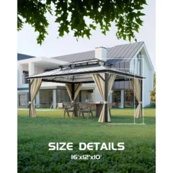 12'x16' Hardtop Gazebo, Outdoor Polycarbonate Double Roof Canopy, Aluminum Frame Pergola With Curtains And Netting For Garden, Patio, Lawns, Khaki 8 12'x16' Hardtop Gazebo, Outdoor Polycarbonate Double Roof Canopy, Aluminum Frame Pergola With Curtains And Netting For Garden, Patio, Lawns, Khaki -The Range Shop GUEST 564a948b 1a94 49b9 9a70 6b7a54ac6383