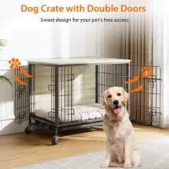 27.2" Modern Double Door Wooden Dog Kennel For Indoor Use With Removable Tray And Mobility Wheels 11 27.2" Modern Double Door Wooden Dog Kennel For Indoor Use With Removable Tray And Mobility Wheels -The Range Shop GUEST 56b22723 5aa7 48e1 84bf a2b1c13d99ea