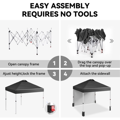 10x10 Ft Pop Up Canopy Tent W/Sidewall, Instant Portable Shelter W/Vented Roof Wheeled Carry Bag, Outdoor Sun Shade For Beach, Camping, Patio 7 10x10 Ft Pop Up Canopy Tent W/Sidewall, Instant Portable Shelter W/Vented Roof Wheeled Carry Bag, Outdoor Sun Shade For Beach, Camping, Patio - Image 7