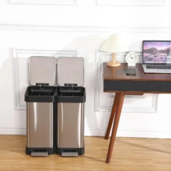 13 Gallon Step-Open Dual Trash And Recycling Bin With Soft-Close Lid, Minimalistic For Home, Kitchen, Laundry Room, Office, Without Inner Bucket -The Range Shop GUEST 58d10a06 d058 4f5e a783 cff82bf801be