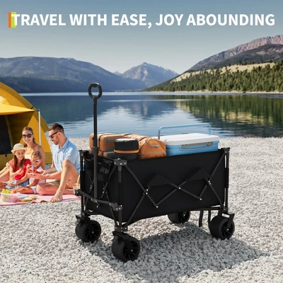 Heavy Duty Utility Beach Wagon Cart - Collapsible Wagon Beach With All Terrain Wheels, Extra Long Wagon Cart Foldable, Cup Holders For Sand 1 Heavy Duty Utility Beach Wagon Cart - Collapsible Wagon Beach With All Terrain Wheels, Extra Long Wagon Cart Foldable, Cup Holders For Sand