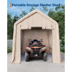 10x10FT Outdoor Storage Shed Carport With Roll-Up Zipper Door, Portable Garage Storage Shelter Heavy Duty Waterproof PE Tarp For Bike, ATV, Khaki -The Range Shop GUEST 59b8dd94 cd82 45be a258 748d4957ddd2