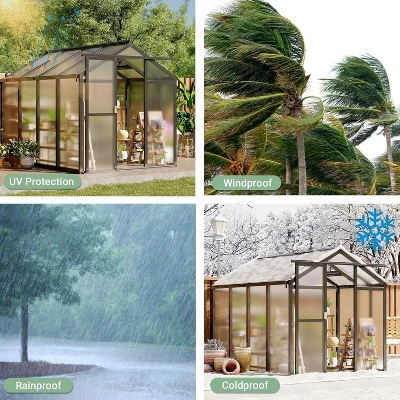 6x8x6.5 FT Greenhouses For Outdoors, Aluminum Green House With Polycarbonate Roof, Sliding Door, Adjustable Vent For Garden, Backyard, Patio, Black 5 6x8x6.5 FT Greenhouses For Outdoors, Aluminum Green House With Polycarbonate Roof, Sliding Door, Adjustable Vent For Garden, Backyard, Patio, Black - Image 5