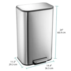 Stainless Steel Kitchen Trash Can 13 Gal, Hand Free Garbage Can With Inner Bucket & Soft Close Lid