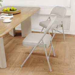 Folding Chairs With Padded Cushions, Portable Leather Upholstered Chair, Hold Up To 350 LBS, For Home, Office, Indoor & Outdoor Events