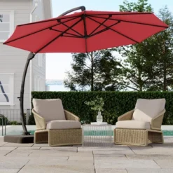 Outdoor Large Round Aluminum Offset Umbrella - Heavy Duty Offset Umbrella With 360° Rotation, Offset Patio Cantilever Umbrella With Base Included -The Range Shop GUEST 5c99cc9c cda0 41e6 bf8c 8708d1123c47