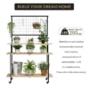 3 Tier Plant Stand With Wheels, Gridwall Display Stand With Gridwall Panels & Hanging Bar, Heavy Duty Metal Plant Shelf Rack For Home Garden