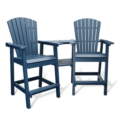 Patio HDPE Adirondack Chairs, Outdoor Tall Seating, For Deck, Balcony, Backyard, Patio Bar Stool Chair, Blue 3 Patio HDPE Adirondack Chairs, Outdoor Tall Seating, For Deck, Balcony, Backyard, Patio Bar Stool Chair, Blue - Image 3
