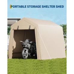 7x10 FT Outdoor Storage Shed, Motorcycle Shed With 2 Roll-Up Zipper Doors & Vents, Heavy-Duty Carport Portable Garage For Bike Firewood Tools, Khaki -The Range Shop GUEST 5dd92817 98f0 4db0 8e08 f36151c08746