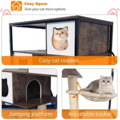 Cat Litter Box Enclosure, Hidden Litter Box Cabinet With Condo, Hammock, Scratching Mat & Post, Cat House With Storage Shelves & Wheels -The Range Shop GUEST 5dec262a be27 453b ad1a 1c16af088b31