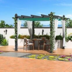 10x10 FT Outdoor Pergola, Retractable Pergola With Adjustable Canopy, Aluminum Pergola, 4 White Curtains, For Patio, Gardens, Backyard -The Range Shop GUEST 5f80ecce 2b11 4f4f 8dbb 587401f40bff