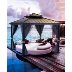 Outdoor Gazebo, Heavy Duty Hardtop Gazebo With Aluminum Frame, Double Roof Canopy, Curtains And Netting, Pergolas For Patios, Garden, Lawns 14 Outdoor Gazebo, Heavy Duty Hardtop Gazebo With Aluminum Frame, Double Roof Canopy, Curtains And Netting, Pergolas For Patios, Garden, Lawns -The Range Shop GUEST 62038c2e 8a70 4baf b40b c6496a66c445