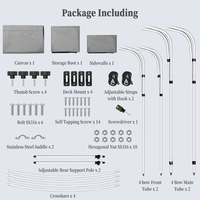 4 Bow Bimini Tops For Boat, Boat Canopy With Zippered Side Curtains, Marine Grade Canvas & PU-Coated Fabric, Include 2 Straps, 2 Rear Support Pole 7 4 Bow Bimini Tops For Boat, Boat Canopy With Zippered Side Curtains, Marine Grade Canvas & PU-Coated Fabric, Include 2 Straps, 2 Rear Support Pole - Image 7