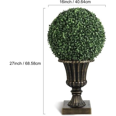 16inch Prelit Faux Boxwood Balls With Sturdy Pot Base, UV Resistant & Waterproof Fake Greenery Plants, For Front Porch Garden Home Decor 4 16inch Prelit Faux Boxwood Balls With Sturdy Pot Base, UV Resistant & Waterproof Fake Greenery Plants, For Front Porch Garden Home Decor - Image 4