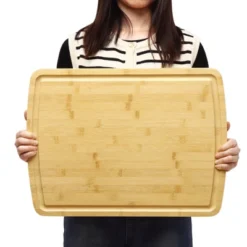 Large Bamboo Cutting Board, Chopping Board With Deep Juice Grooves, Wooden Over Sink Stove Top