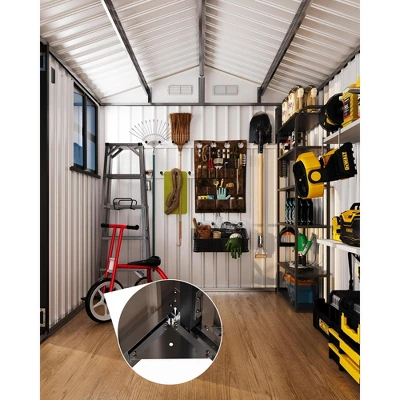 6x8 Ft Metal Outdoor Storage Shed With Window, Lockable Tool Storage Sheds, Oversized Steel Garden Sheds With Sloped Roof For Backyard, Patio, Garage 7 6x8 Ft Metal Outdoor Storage Shed With Window, Lockable Tool Storage Sheds, Oversized Steel Garden Sheds With Sloped Roof For Backyard, Patio, Garage - Image 7