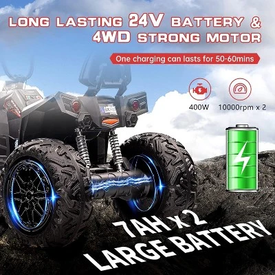 24V Kids ATV With 2 Seater, 4x200W Powerful Engine, Dual 7AH Batteries, Accelerator Handle, EVA Tires, LED Lights & Music 4 24V Kids ATV With 2 Seater, 4x200W Powerful Engine, Dual 7AH Batteries, Accelerator Handle, EVA Tires, LED Lights & Music - Image 4