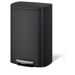 13 Gallon / 50 Liter Step-On Stainless Steel Trash Can With Soft-Close Lid, Slim Garbage Bin With Inner Bucket For Bathroom Or Bedroom, Silver